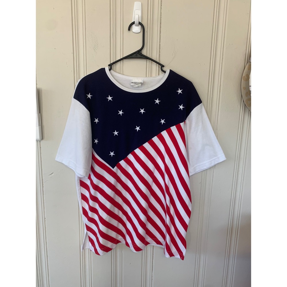 BonWorth Womens Americana T-Shirt Navy Red White Stars‎ Stripes Patriotic Top